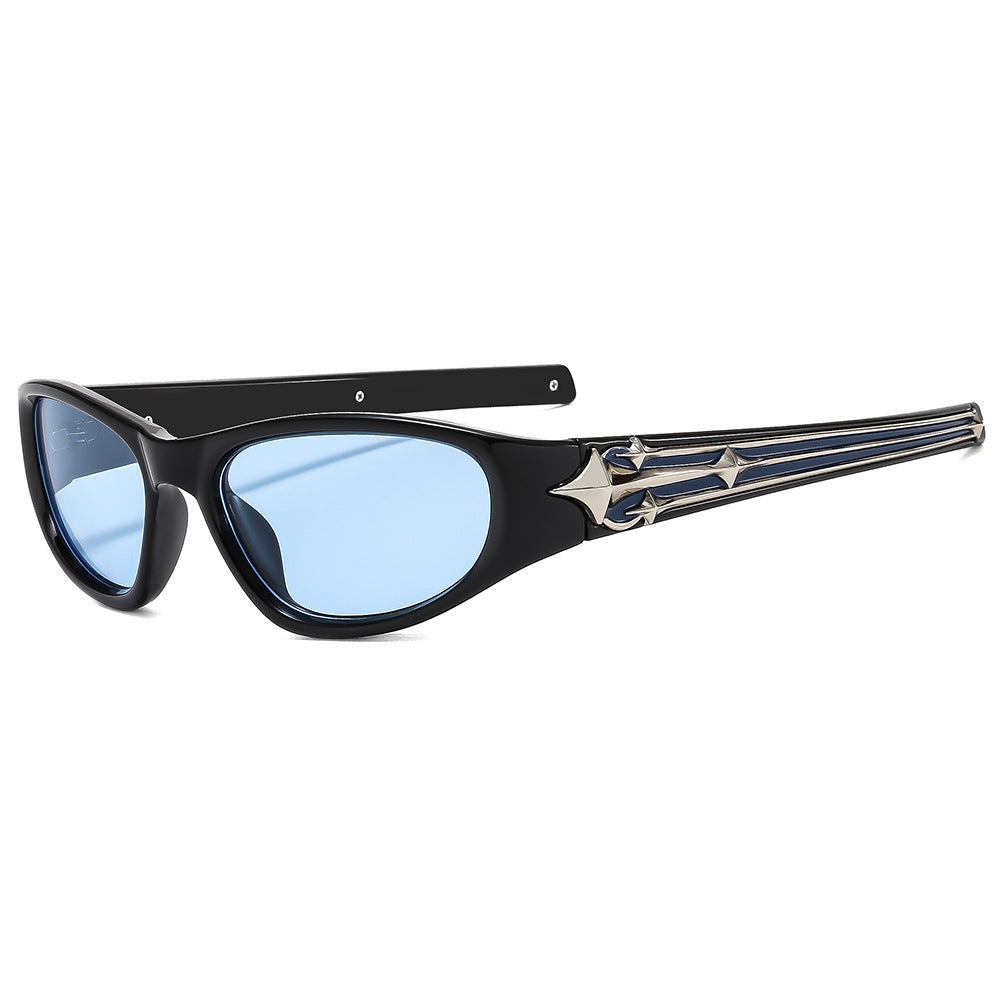 Modebewusste Shield-Sonnenbrille mit dekorativem Rahmendesign Brehn