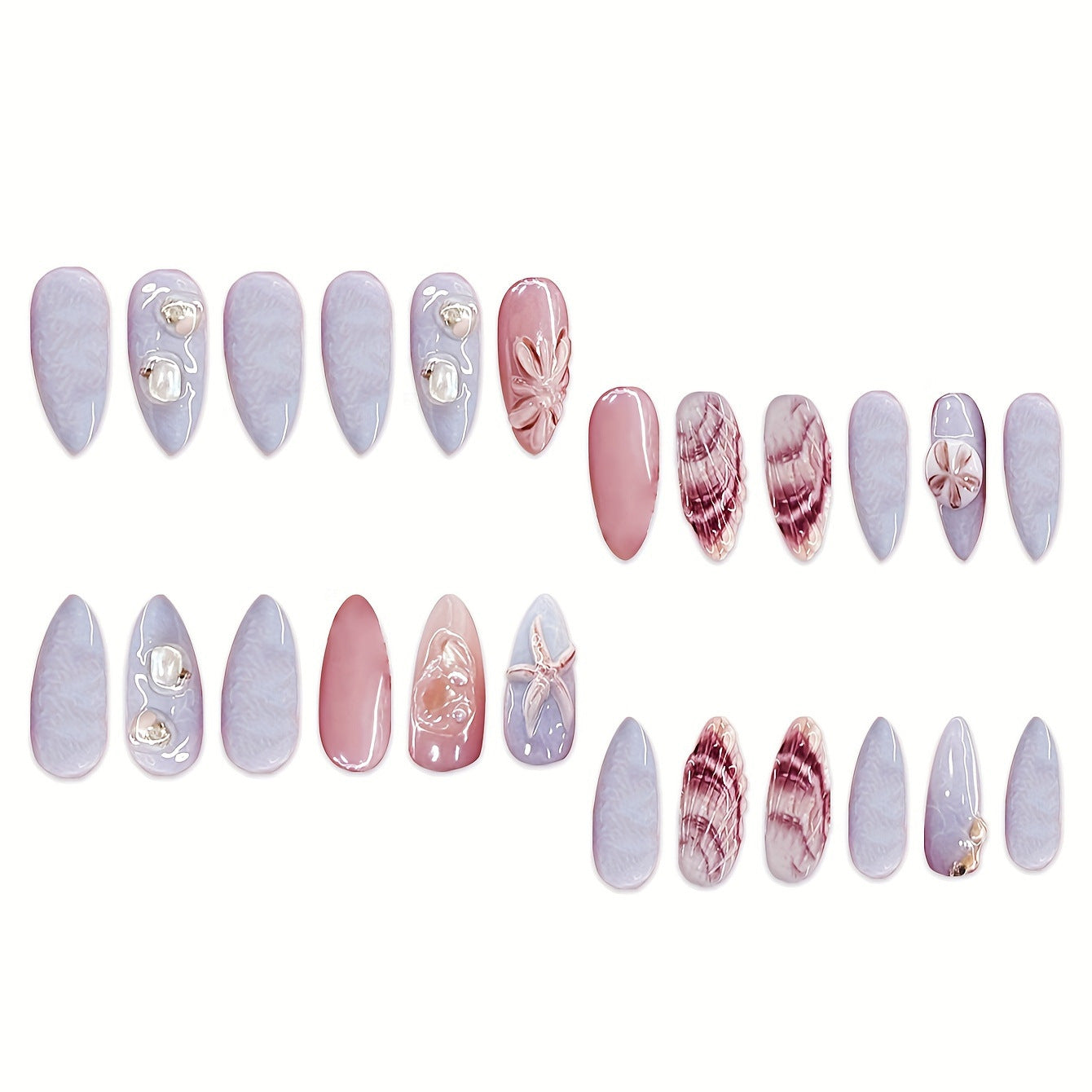 Shell-Decorated Press-On Nail Art Brehn