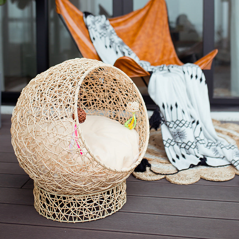 Runder Katzenkorb Aus Rattan Brehn