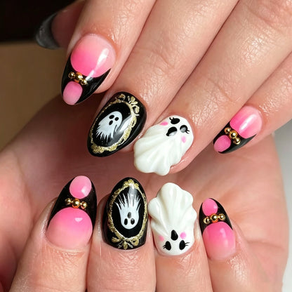 Halloween-Themen Druck-Nagelkunst-Set mit Geist-Designs