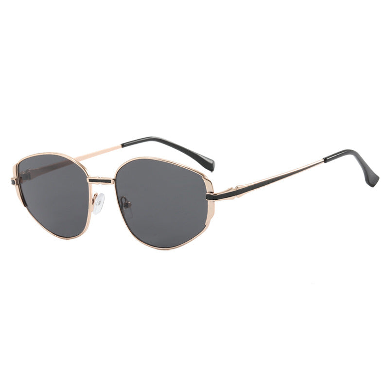 Damen moderne geometrische Sonnenbrille mit stilvollem Metallrahmen Brehn