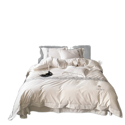 Satin-Feel Mikrofaser Bettbezug Set mit tonal gesticktem Rosenmotiv und verdecktem Verschluss