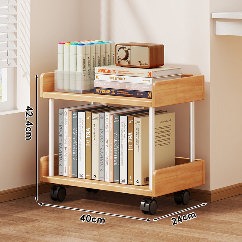 Minimalistische solide Holz-Zwei-Ebenen-Schreibtischbuchregal mit Metallstützstäben