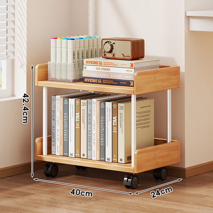 Minimalistische solide Holz-Zwei-Ebenen-Schreibtischbuchregal mit Metallstützstäben