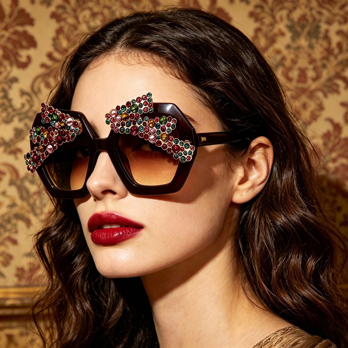 Damen Statement-Sonnenbrille mit funkelndem Kristallrahmen Brehn