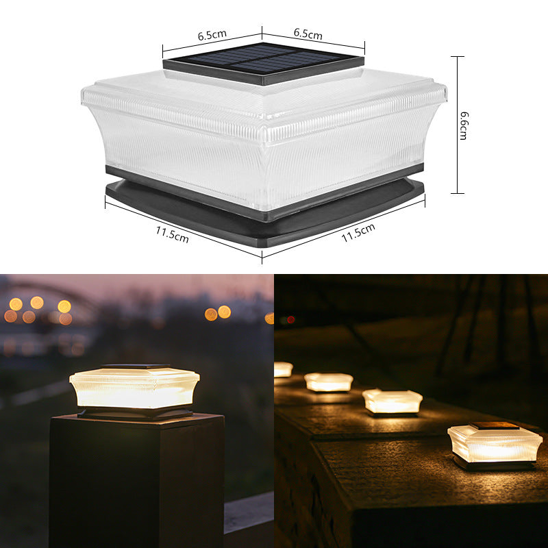 Niedrigprofil-Solarbetriebene quadratische Deck- und Zaunpfostenkappenleuchte mit mattiertem Diffusor und integriertem Solarpanel Brehn
