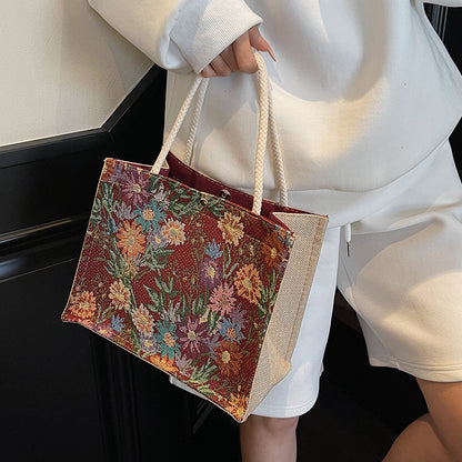Blumen bestickte Canvas-Shopper-Tasche  1790616925