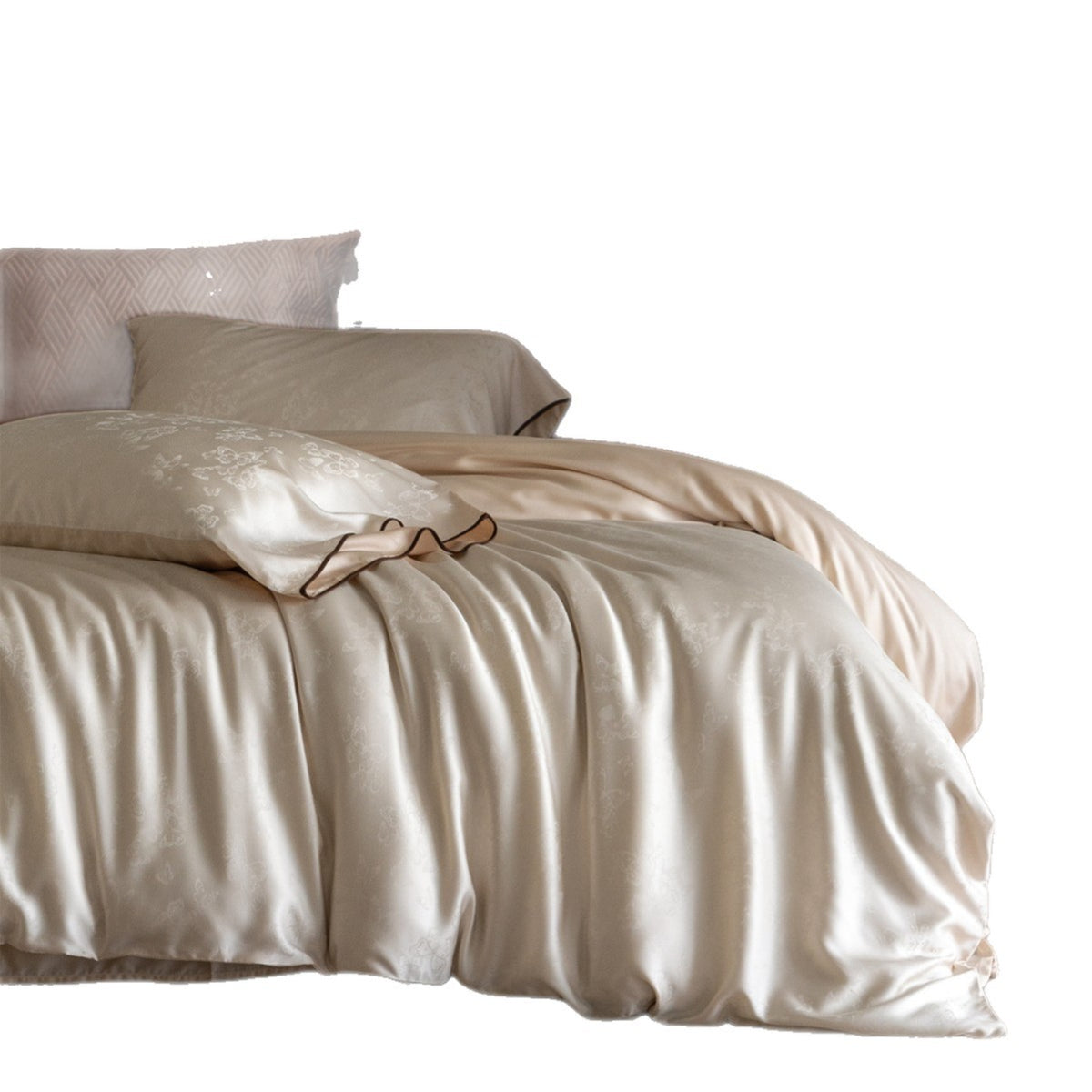 Luxuriöser Jacquard-Satin Bettwäsche Set mit gewelltem Piping