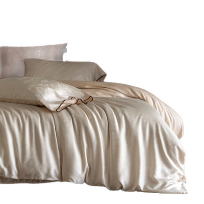 Luxuriöser Jacquard-Satin Bettwäsche Set mit gewelltem Piping
