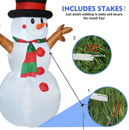 Aufblasbarer Schneemann mit festlicher Deko