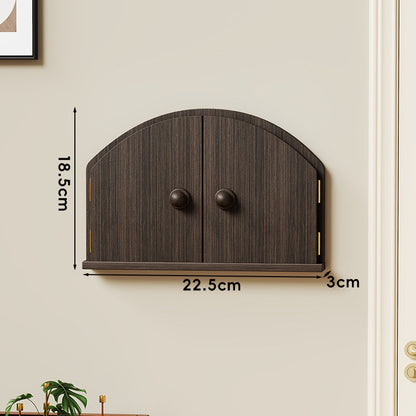Wandmontierter gewölbter Mini-Aufbewahrungsschrank mit zwei Türen und schmalem Regal