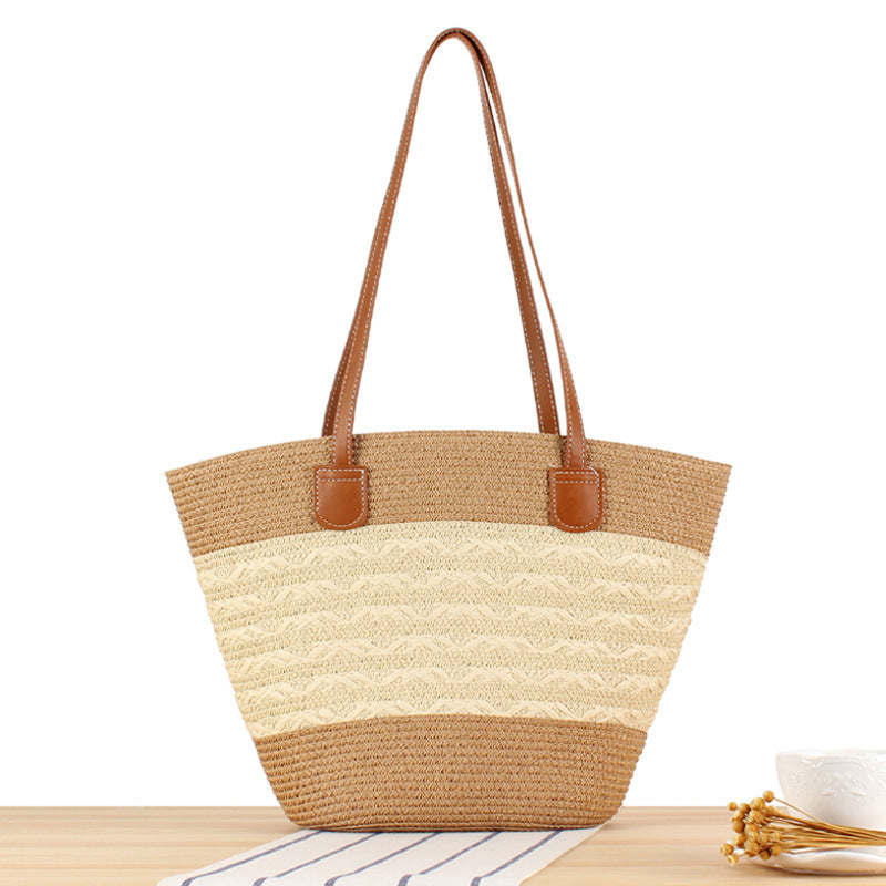 Elegante Strohtasche mit Attraktiven Ledergriffen Brehn