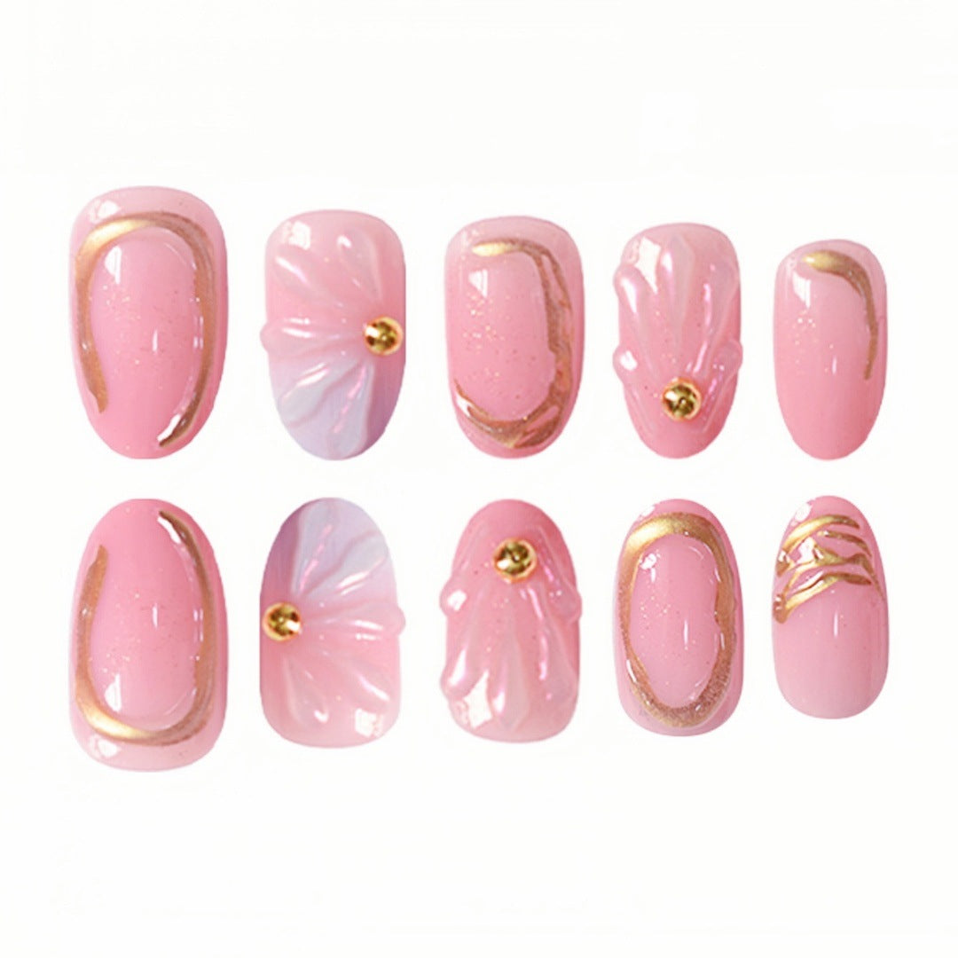 Florales geometrisches Press-On-Nagelkunst-Set Brehn