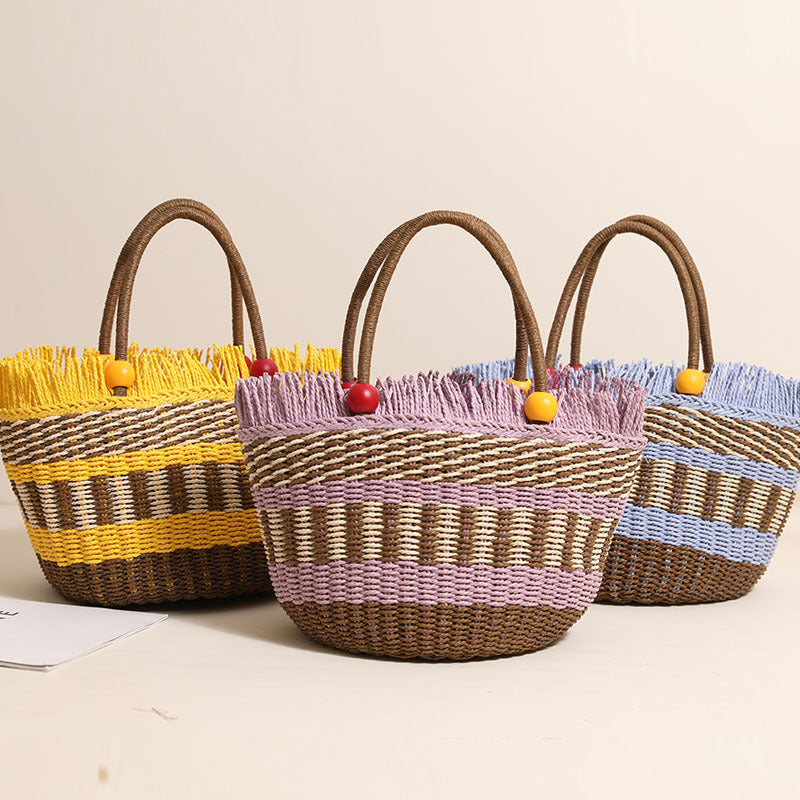 Damen Bequeme Strandtasche mit buntem Fransenbesatz Brehn