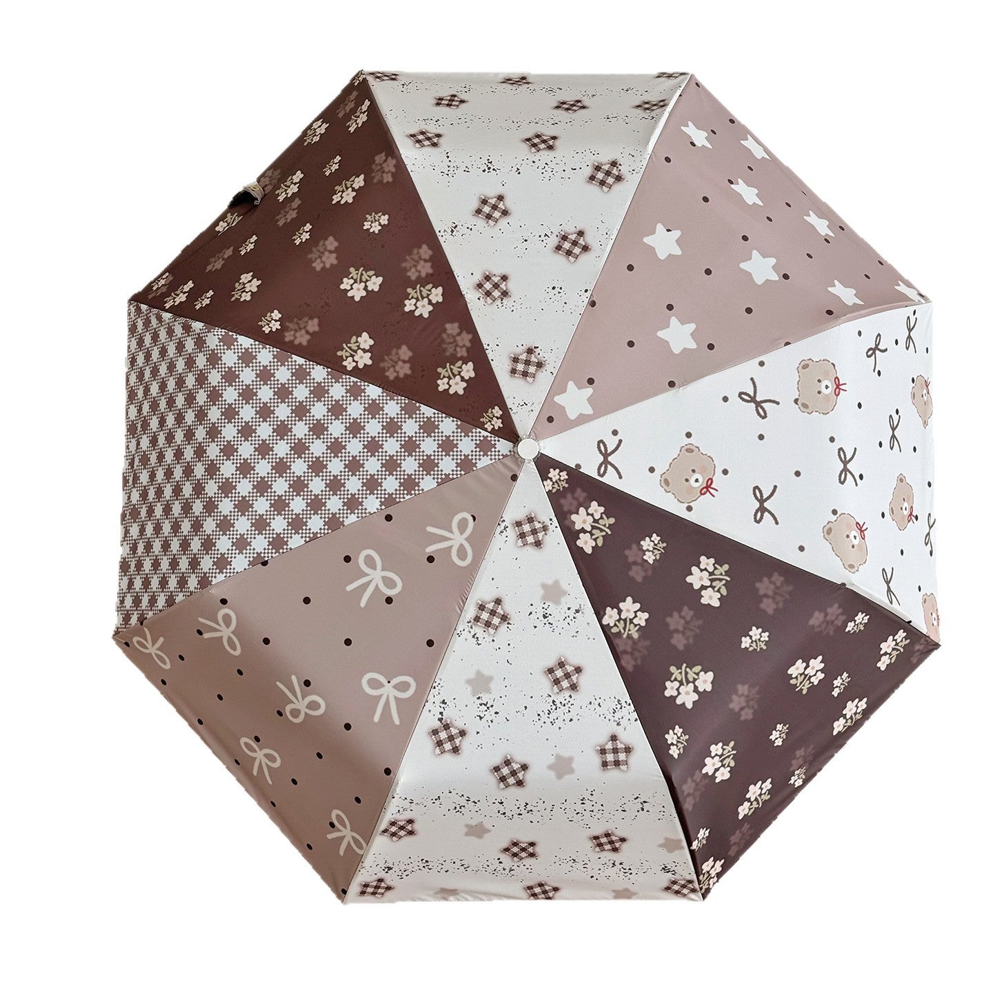 Damen Faltbarer Regenschirm mit exklusivem Patchwork-Design Brehn