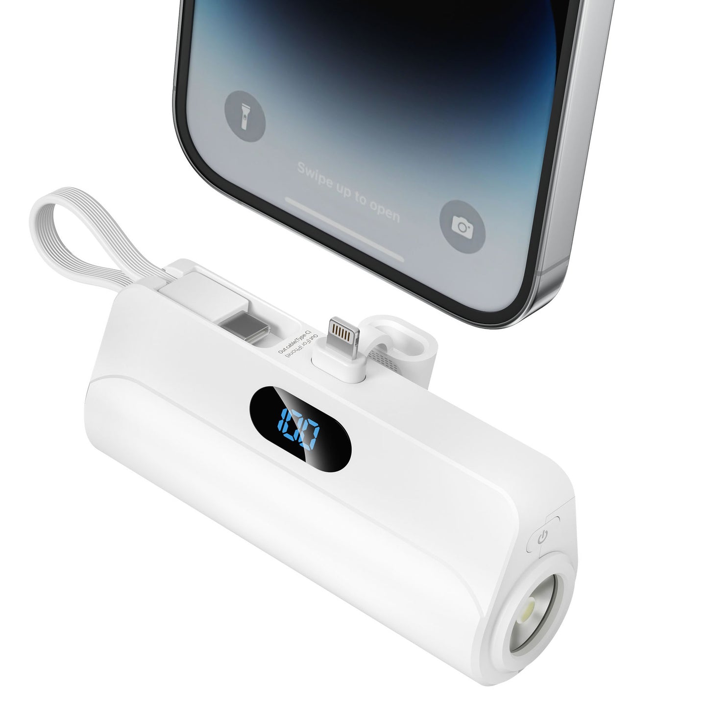 Tragbare Powerbank mit Integriertem Micro-Usb-Kabel und Led-Taschenlampe Brehn