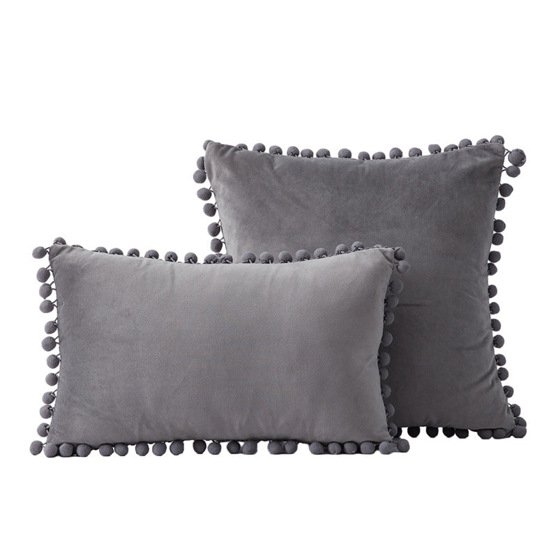 Velvet Pom-Pom Fransen Quadrat- und Lendenkissen Set