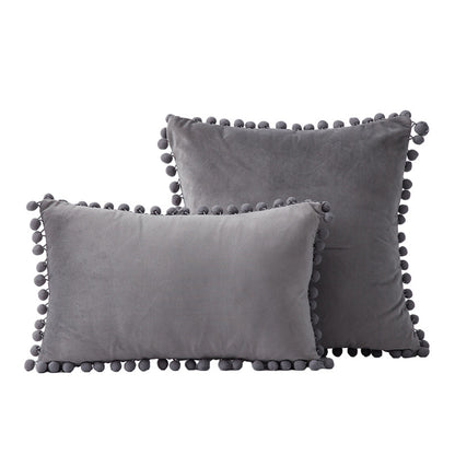 Velvet Pom-Pom Fransen Quadrat- und Lendenkissen Set