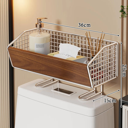 Über-Toilette Draht Lagerkorb mit Holzfrontplatte