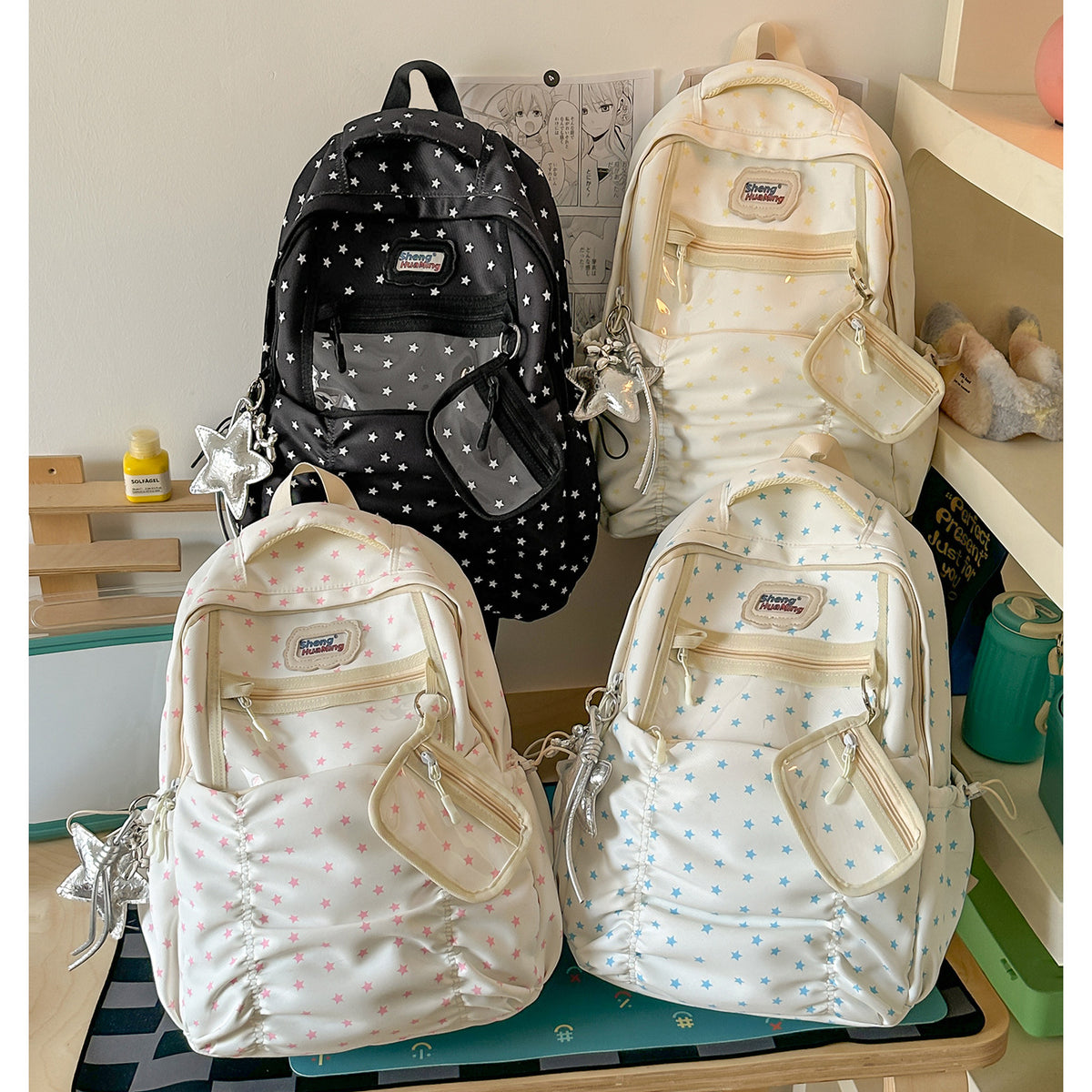 Stylische Mehrfach-Taschen-Rucksack mit Sternakzenten Brehn