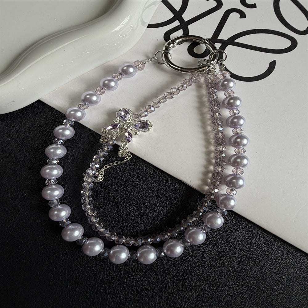 Elegante Perlen- und Kristall-Anhänger Telefon-Lanyard Brehn