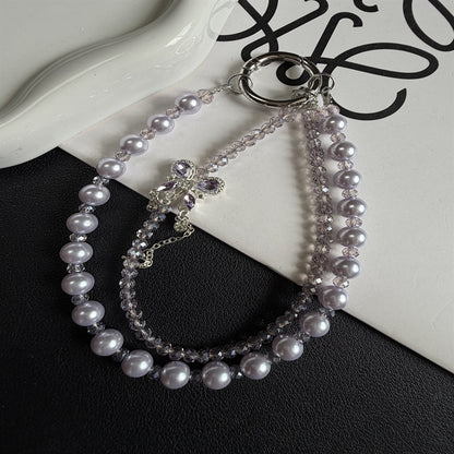 Elegante Perlen- und Kristall-Anhänger Telefon-Lanyard Brehn