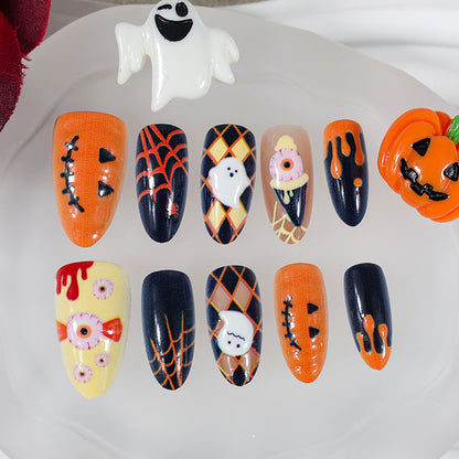 Kunstnagelset mit Halloween-Motiven und festlichen Designs Brehn