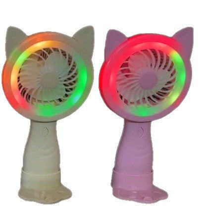 Unisex Tragbarer Handventilator mit kreativen Katzenohren und bunten LED-Lichtern Brehn