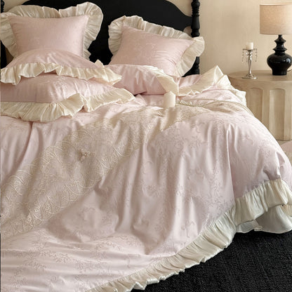 Jacquard bestickte Satin-Rüsch Bettbezug Set