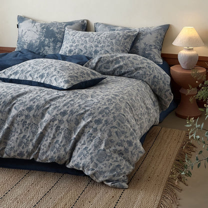 Gepflegter Leinenmischung Botanischer Jacquard Bettbezug und Kissenbezug Set