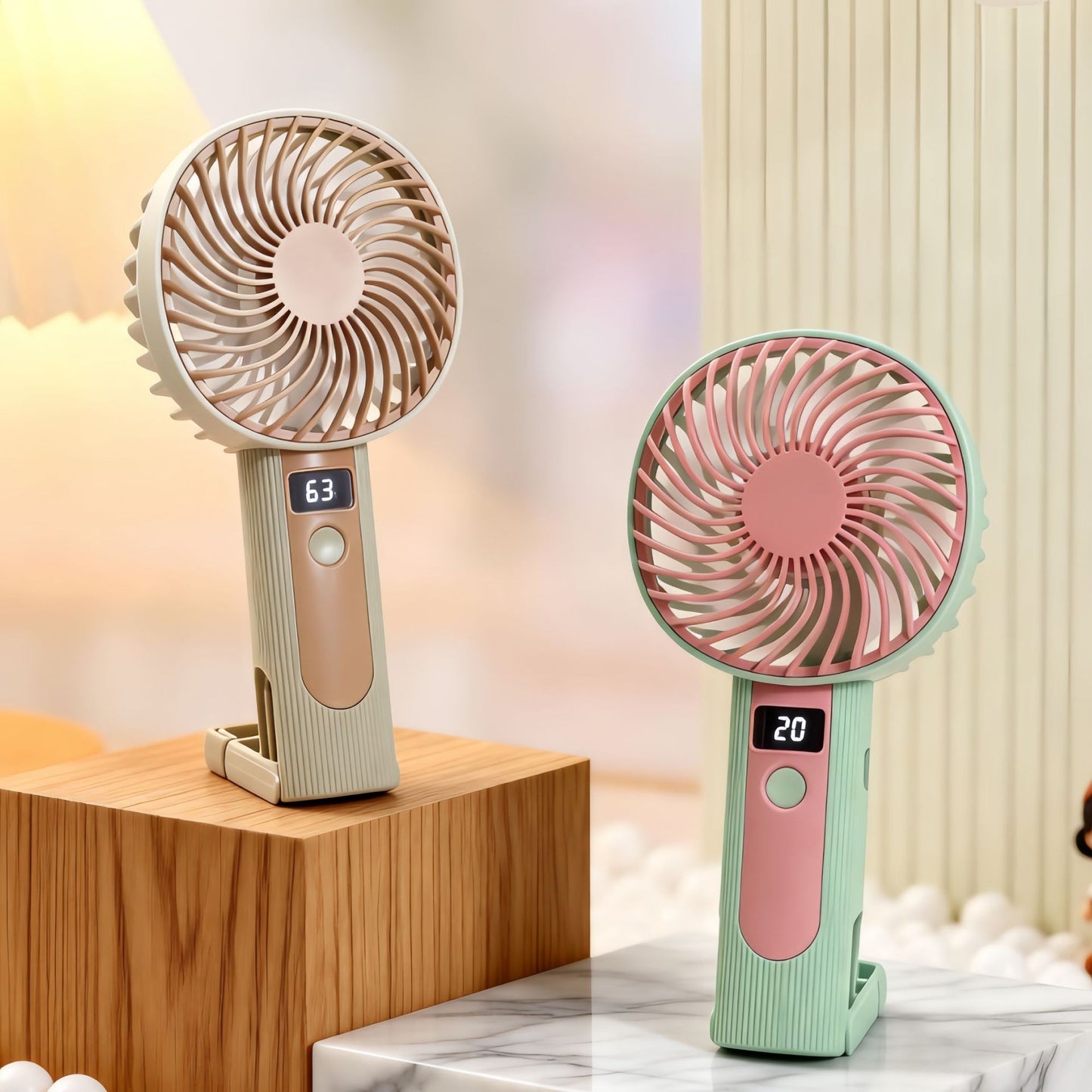 Damen Tragbarer Handventilator mit digitaler Temperaturanzeige und USB-Ladefunktion Brehn