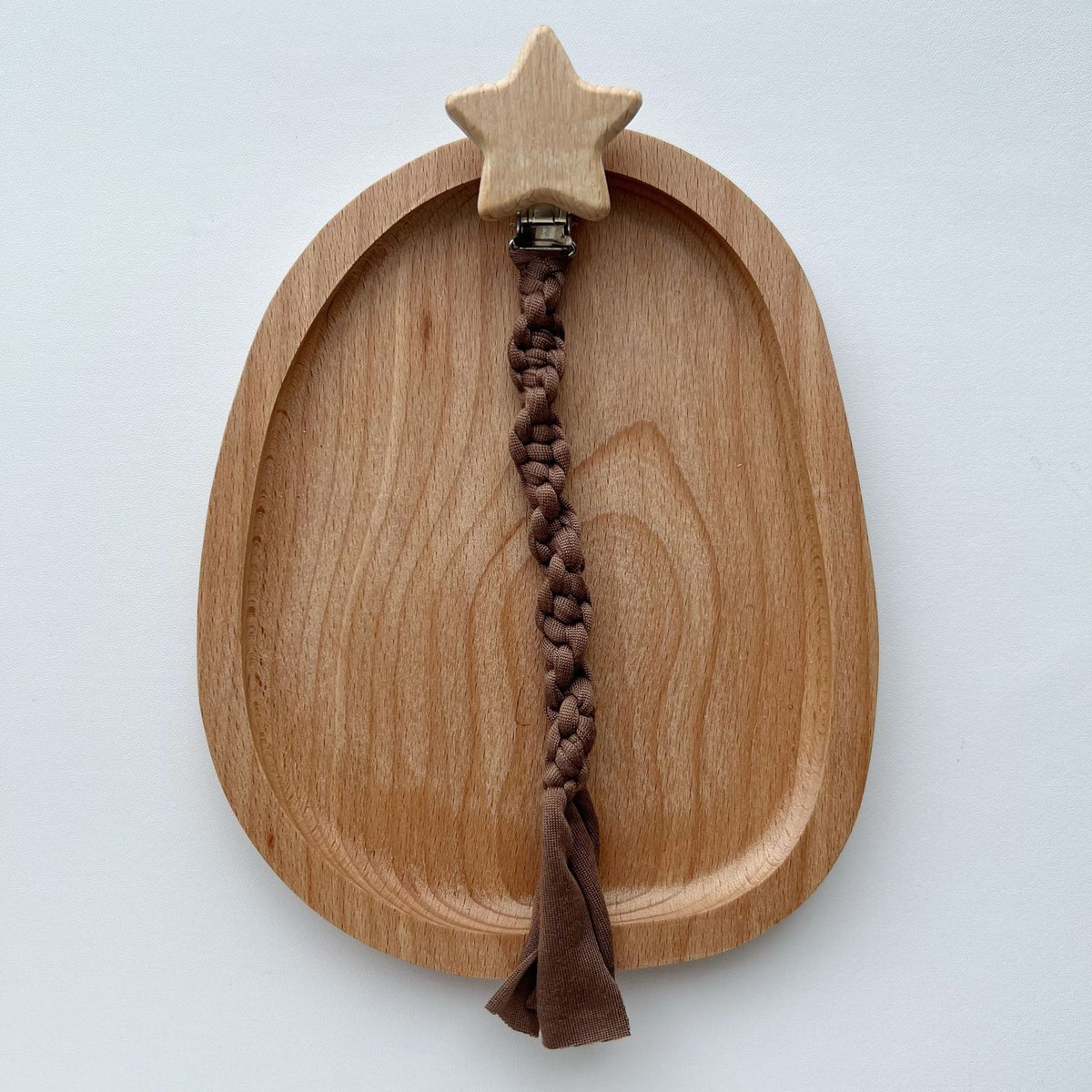 Geflochtener Baumwolle Schnullerleine mit Holzstern Sicherheitsklammer