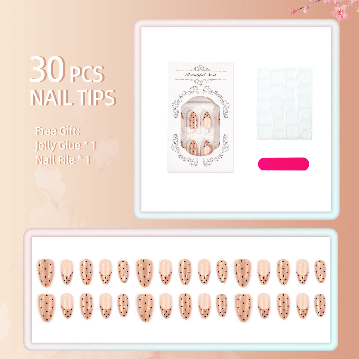 Kreatives Press-On-Nagelset mit Glitter- und Punktdesign
