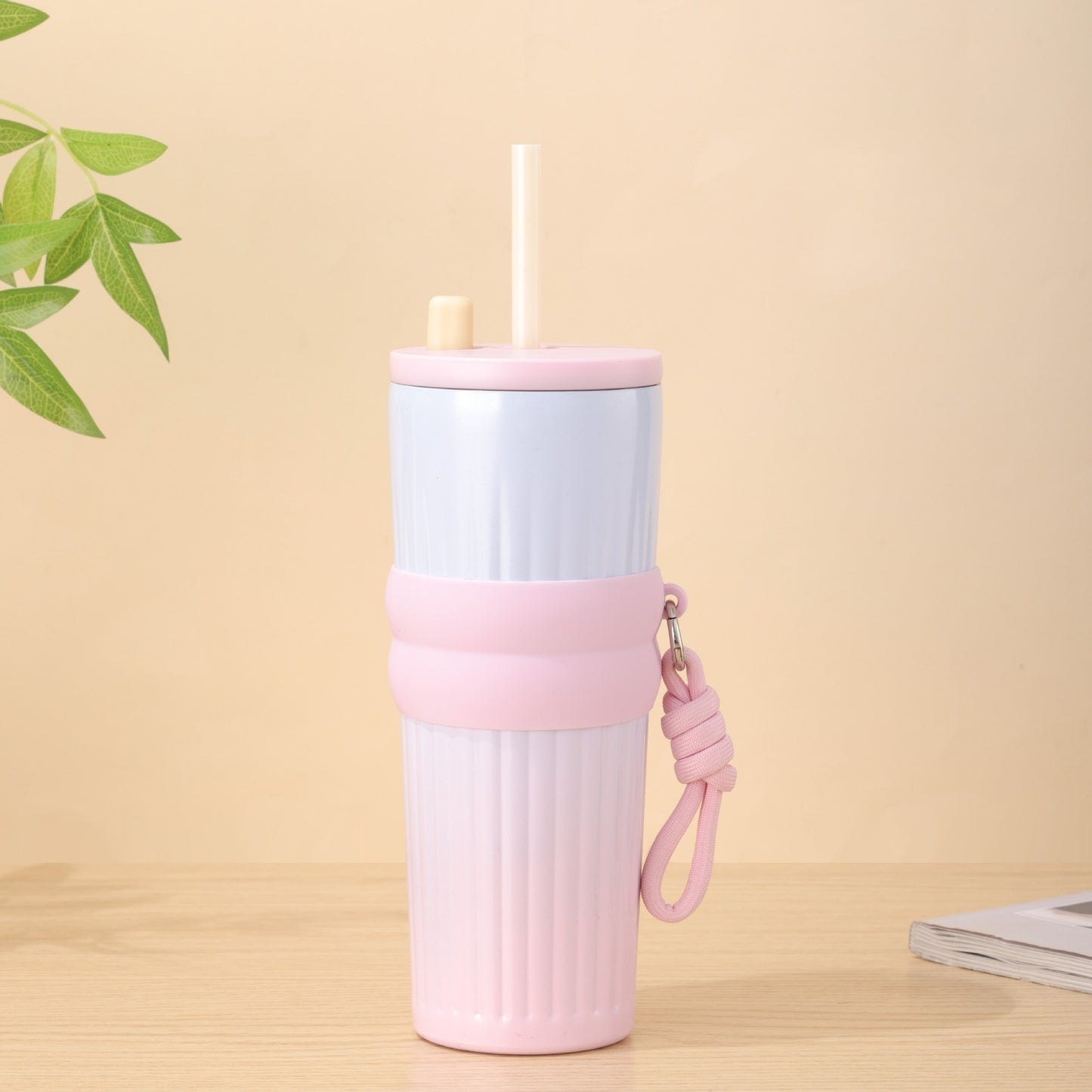 Damen multifunktionale Isoliertrinkflasche mit integriertem Strohhalm und praktischem Tragegriff Brehn