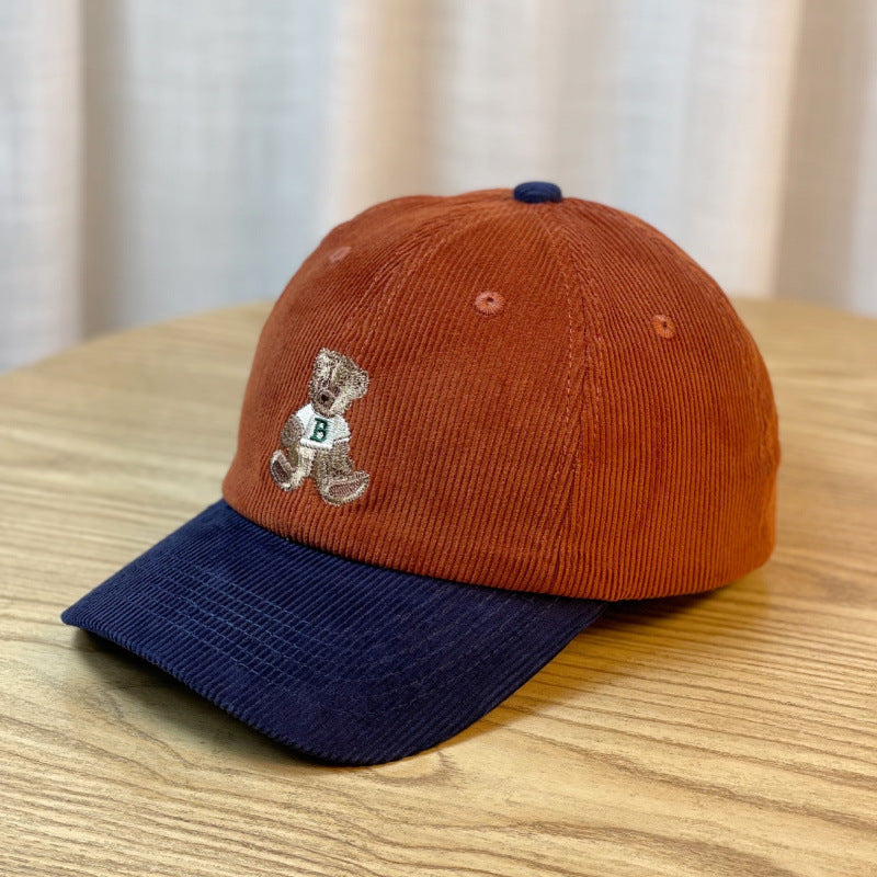 Damen Corduroy Baseball Cap mit Teddy Bären Stickerei Brehn
