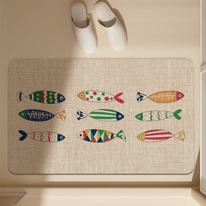 Absorbent Low-Profile Jute-Texture Fish Pattern Entrance & Bath Mat
