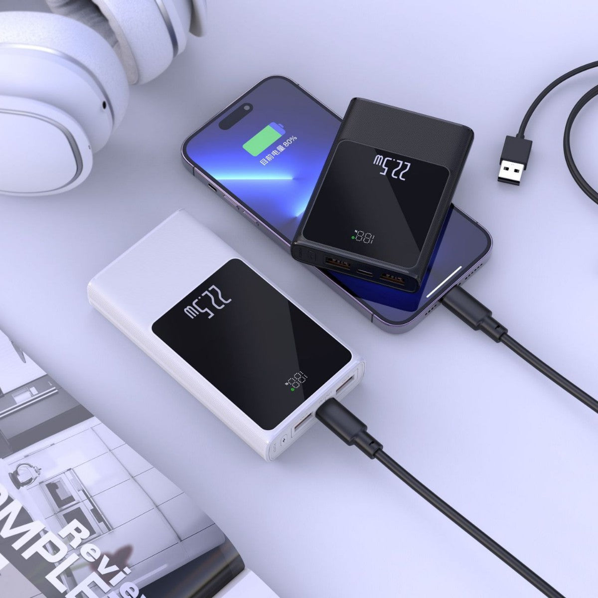 Tragbare Powerbank mit Smart Lcd-Anzeige und Dual-Usb-Anschlüssen Brehn