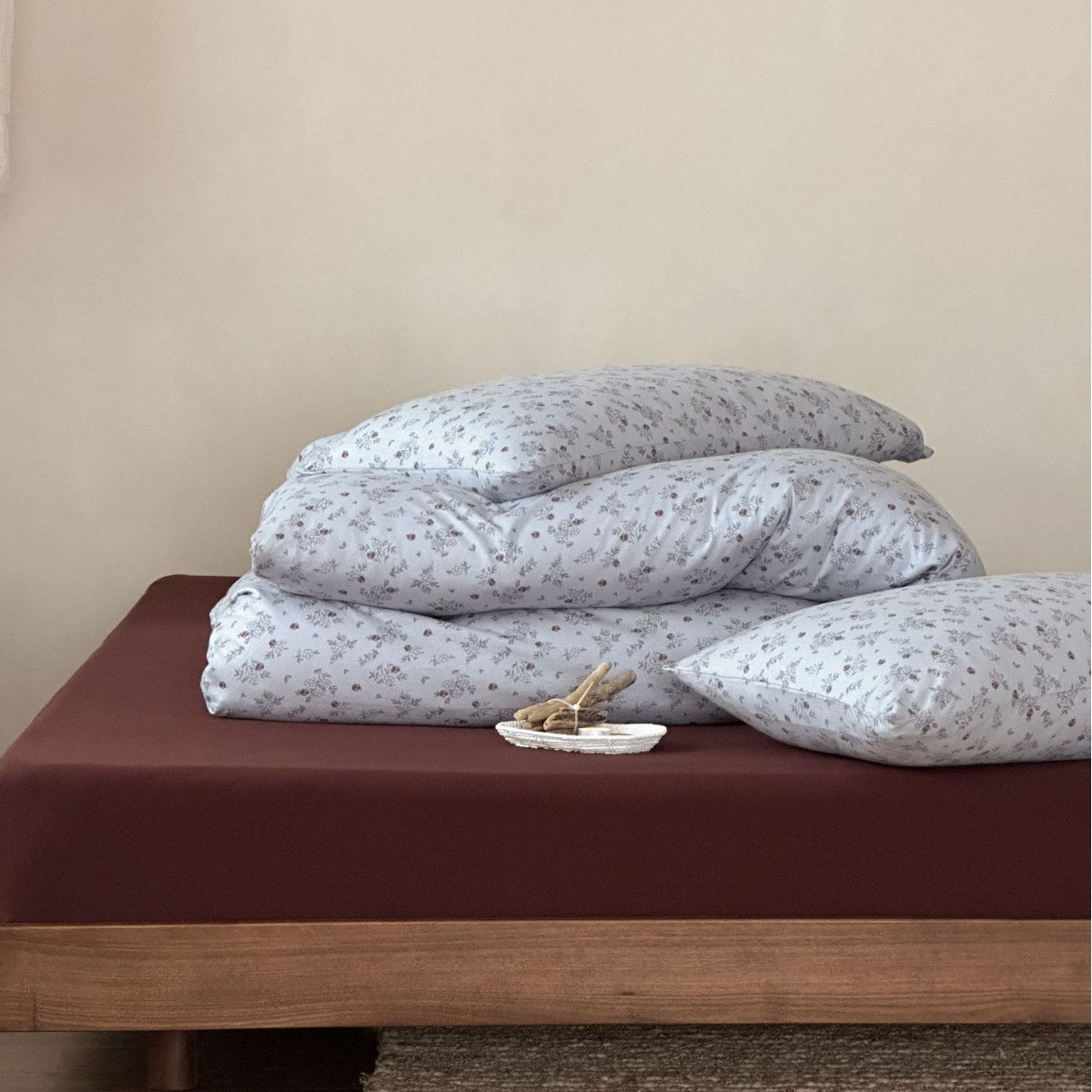 Blumen Baumwoll Percale Bettwäsche Set mit Bettbezug, Spannbettlaken und Kissenbezügen mit Umschlag
