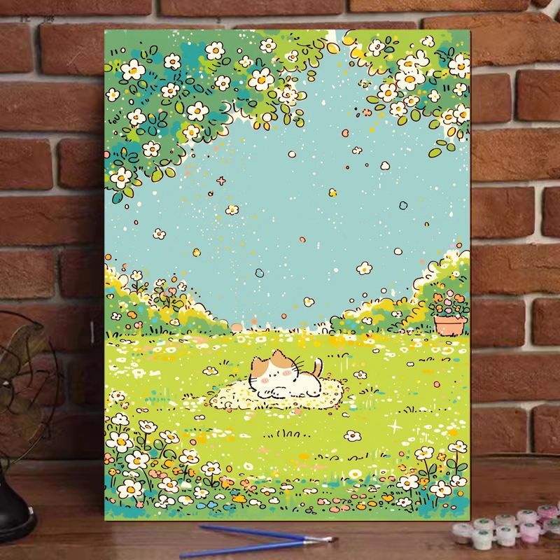 Niedliches Katzenillustration Leinwandkunstdruck Brehn