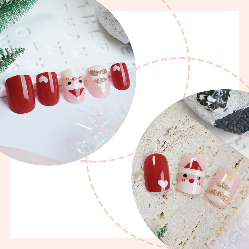 Urlaubs-Themen Press-On Nail Set mit lustigen Weihnachtsmann- und Herzdesigns Brehn