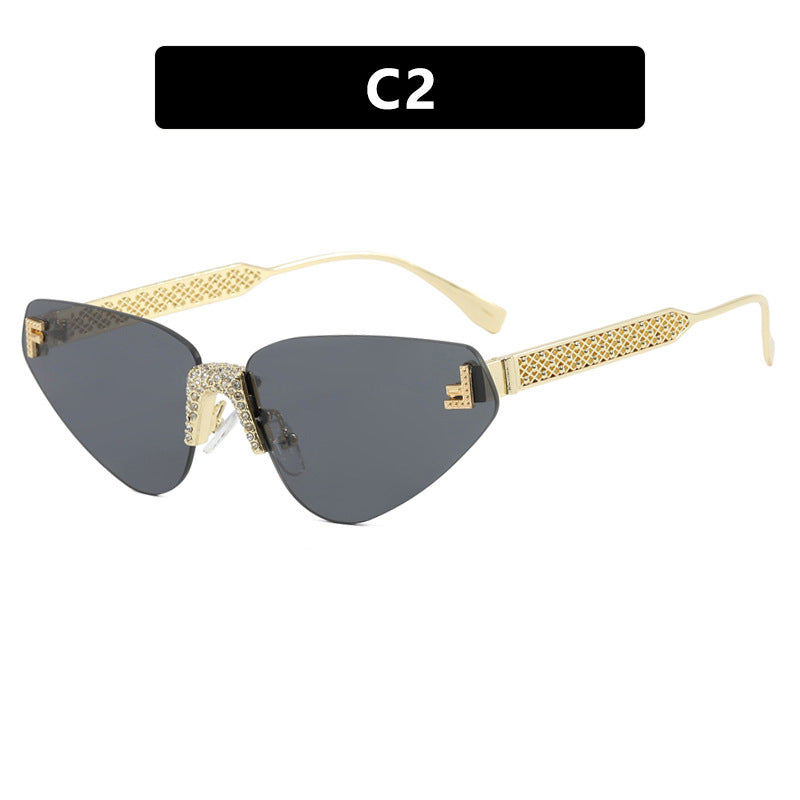 Damen Designer Katzenaugen-Sonnenbrille mit funkelndem Strass-Besatz Brehn