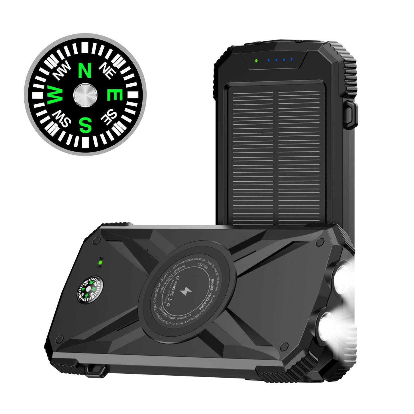 Solarbetriebene Powerbank mit Integriertem Kompass und LED-Licht Brehn