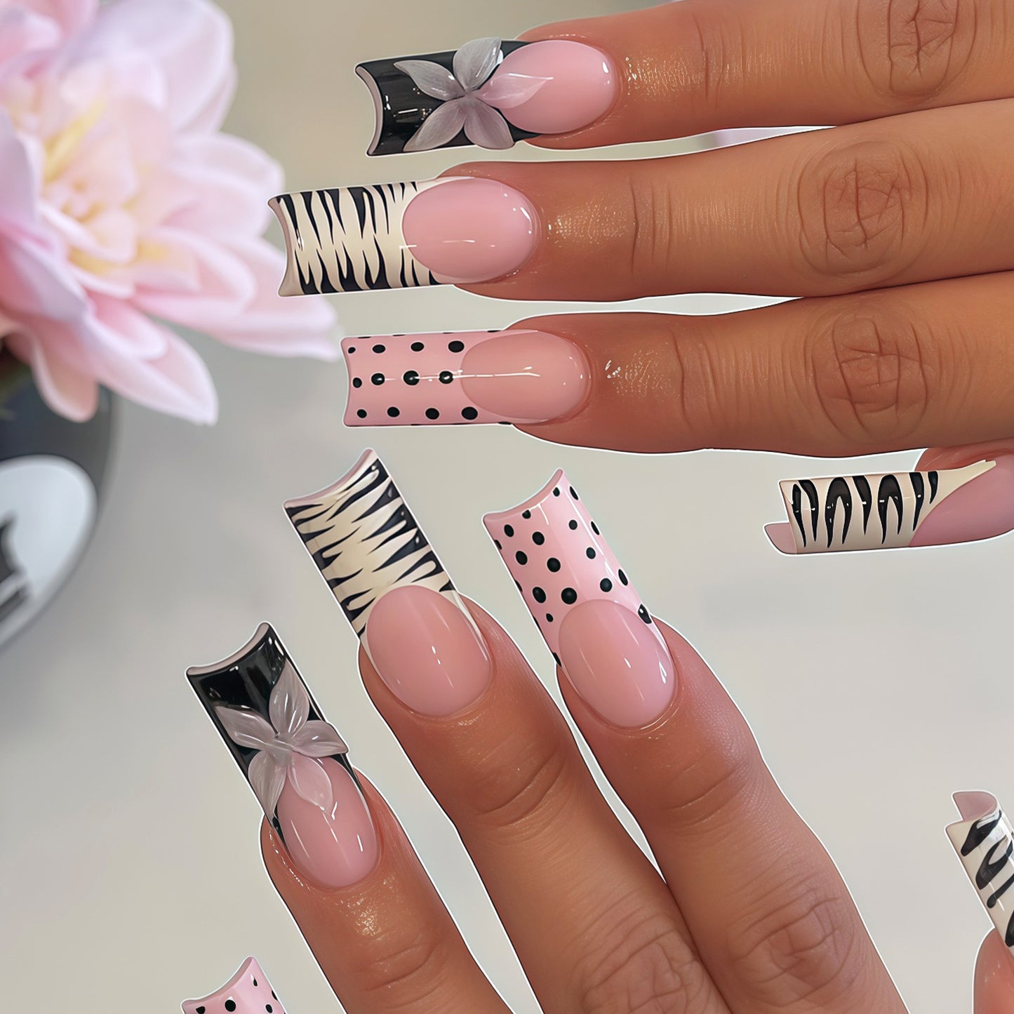 Dekorative lange Press-On Nagelkunst Tipps Brehn