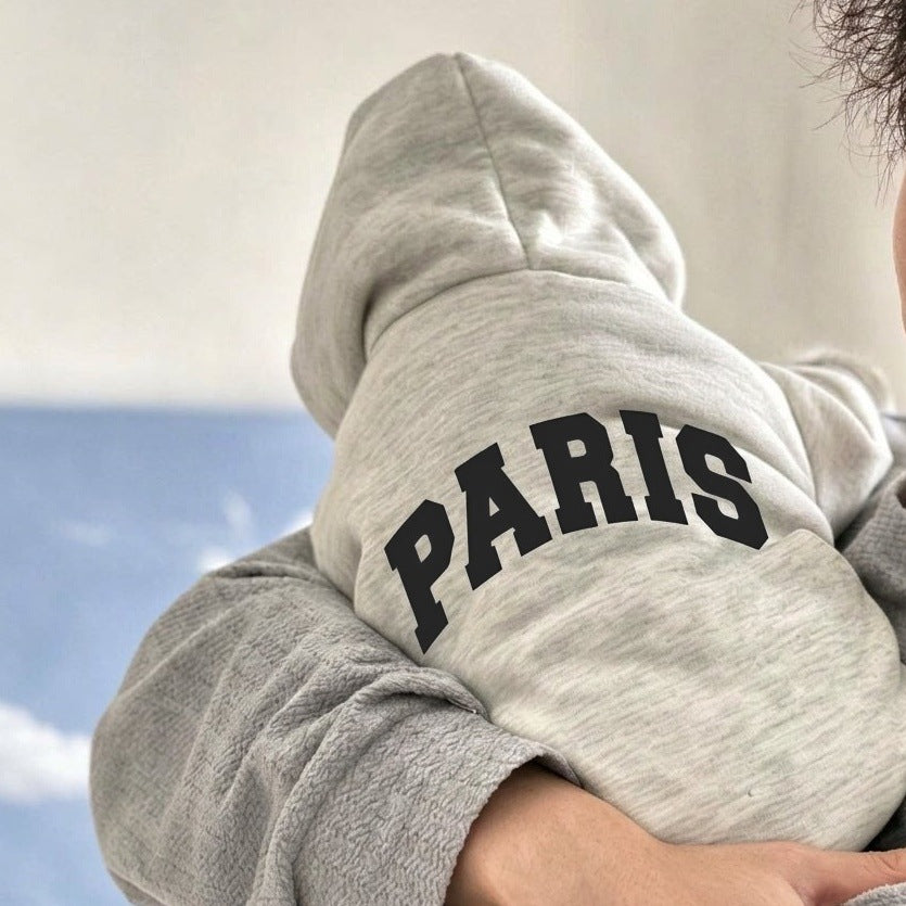 Kleiner Hund Kapuzen Baumwoll-Fleece Pullover mit Collegiate PARIS Druck