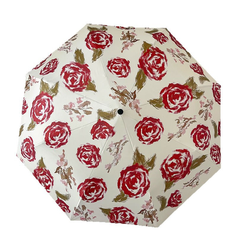 Damen Automatischer Faltregenschirm mit Blumenmuster Brehn