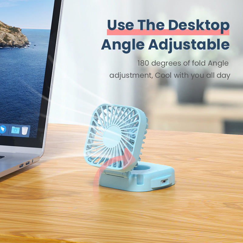 Unisex nan kompakt faltbarer Clip-on Handventilator mit integriertem Spiegel, verstellbarem Neigungswinkel und USB-wiederaufladbarem Akku Brehn