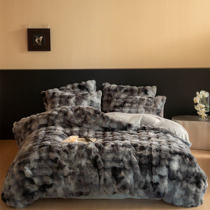 Faux-Fur-texturiertes wendbares Bettbezug-Set mit plüschigen Kissenbezügen