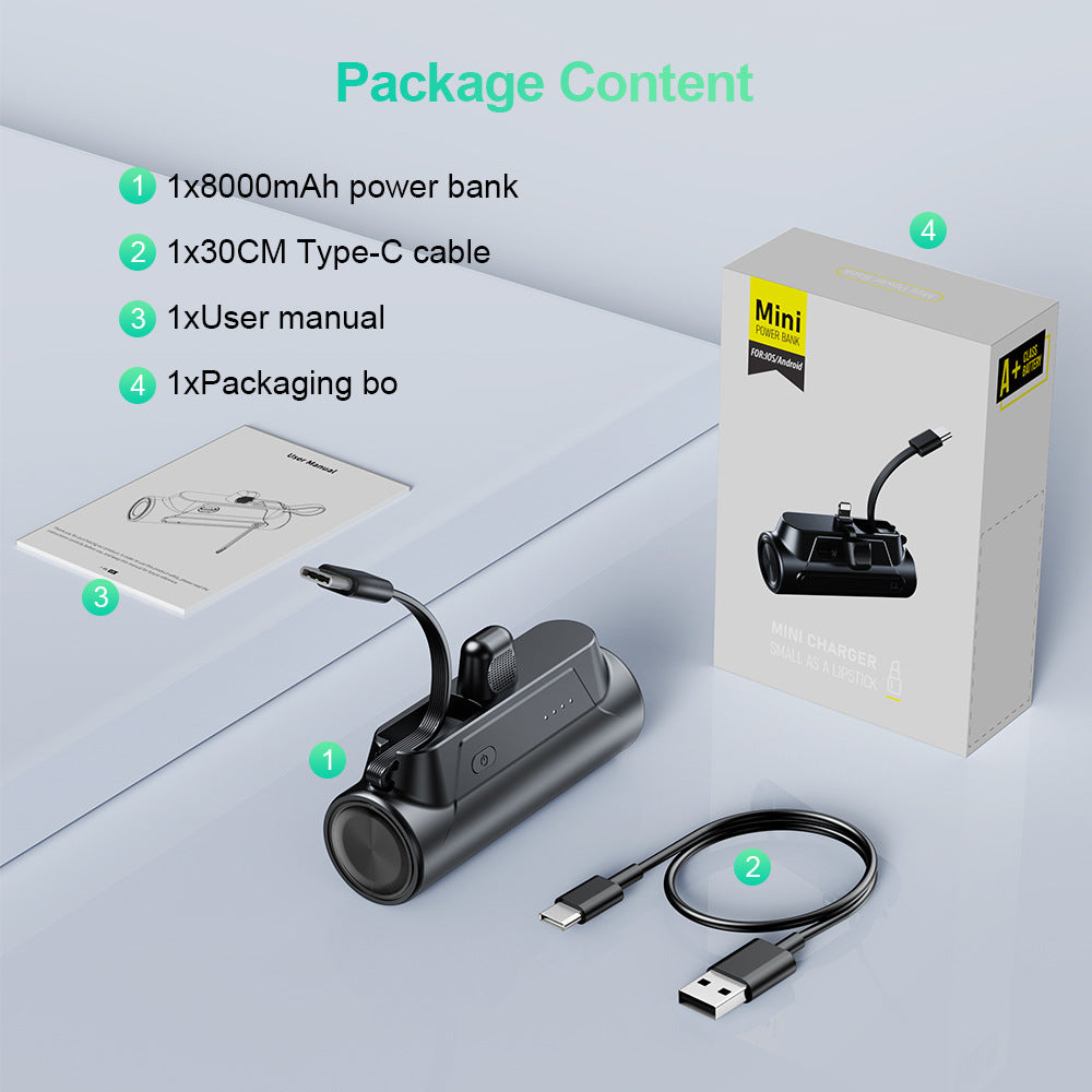 Mini Powerbank mit Integriertem Ladekabel Brehn