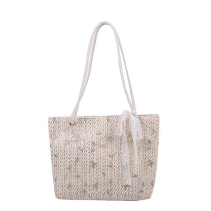 Woven Straw Strandtasche mit dekorativem Band