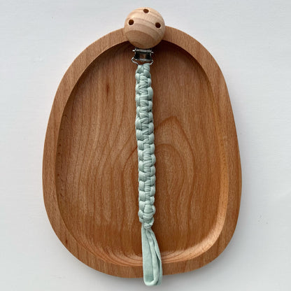 Geflochtener Baumwoll-Schnullerclip mit Holz-Sicherheitsclip